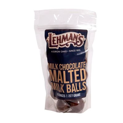 Lehman's Chocolate Malted Milk Balls, Milk Chocolate Coated Candy, 8 oz Resealable Bag