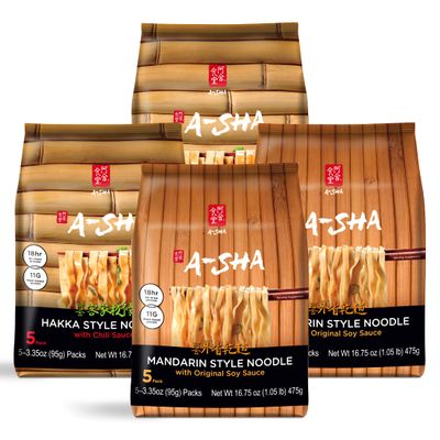 A-Sha Healthy Asian Instant Noodles with Sauce Pack | Pantry Variety Bundle | Vegan, Air Dried, High Protein | Great For Ramen, Stir Fry, Wok | 2 Flavors, 20 Packs