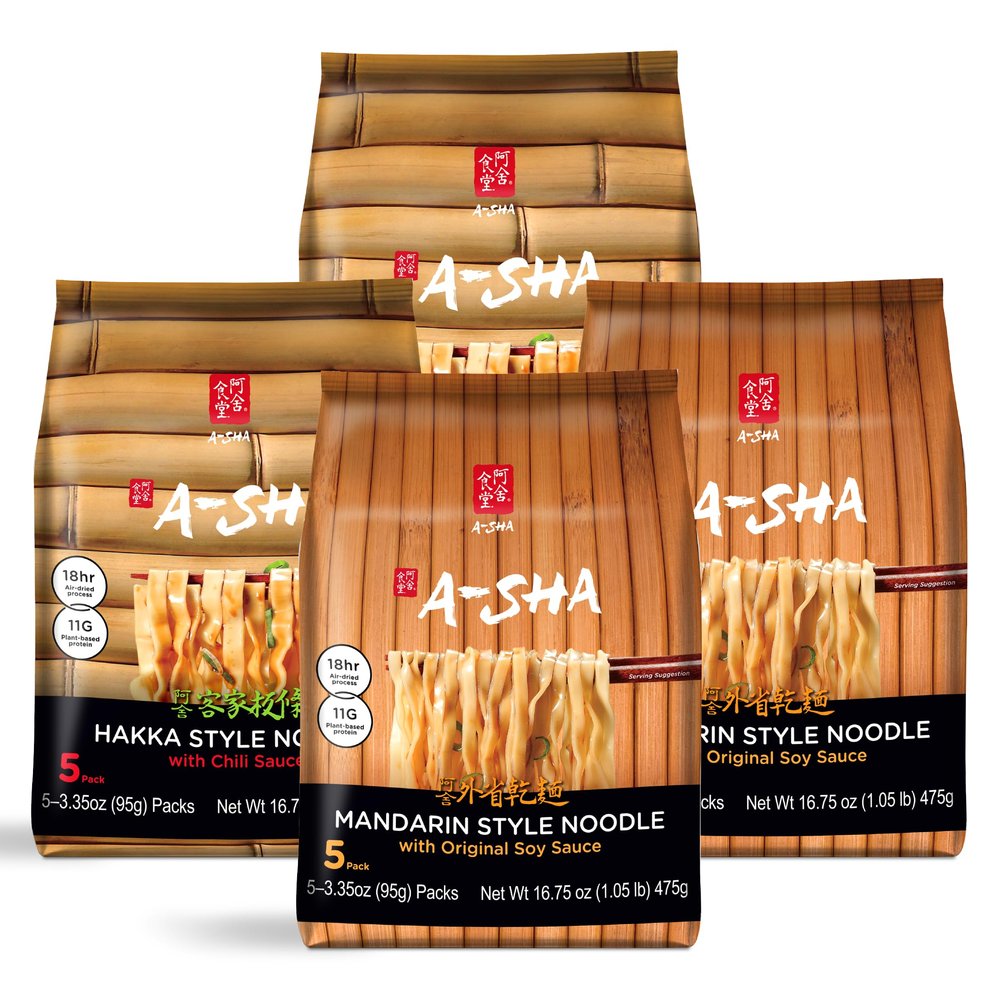 A-Sha Healthy Asian Instant Noodles with Sauce Pack | Pantry Variety Bundle | Vegan, Air Dried, High Protein | Great For Ramen, Stir Fry, Wok | 2 Flavors, 20 Packs