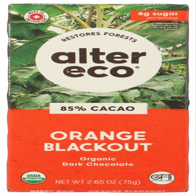 ALTER ECO Organic Orange Blackout 85% Dark Chocolate Bar, 2.65 OZ