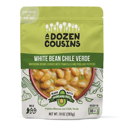 A Dozen Cousins White Bean Chile Verde 10oz 1pk, Seasoned Beans in Avocado Oil, Ready to Eat, Easy Plant Protein with Fiber, Gluten Free Quick Meal, Clean Ingredients
