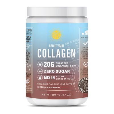 ABOUT YOUR COLLAGEN Chocolate Peptides Powder, Grass Fed Hydrolyzed Type 1&3 Collagen, Promotes Hair, Skin and Nails (30 Servings) (Chocolate)