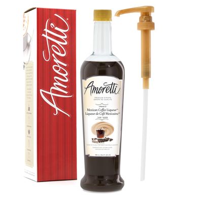 Amoretti - Premium Crema di Mexican Coffee Liqueur Syrup, 94 Servings Per Bottle (750 ml), with Pump for Flavoring Coffees, Cocktails and other Beverages, Gluten Free, GMO/GEO Free, Preservative Free