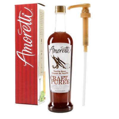 Amoretti - Vanilla Bean Craft Puree 750 ml, Perfect for flavoring Cocktail, Brewing, Beer, Wine, alcoholic beverages, and Mocktail, Drink Mix, Mixers, Made of Real Fruit, No Preservatives, with Pump