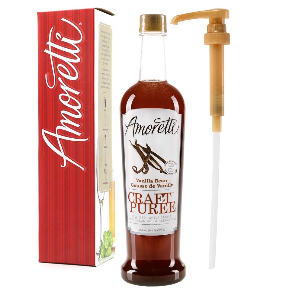 Amoretti - Vanilla Bean Craft Puree 750 ml, Perfect for flavoring Cocktail, Brewing, Beer, Wine, alcoholic beverages, and Mocktail, Drink Mix, Mixers, Made of Real Fruit, No Preservatives, with Pump