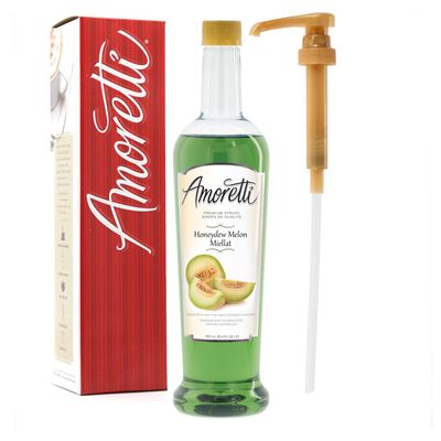 Amoretti - Premium Honeydew Melon Syrup, 94 Servings Per Bottle (750 ml), with Pump for Flavoring Coffees, Cocktails, and other Beverages, Gluten Free, GMO/GEO Free, Preservative Free
