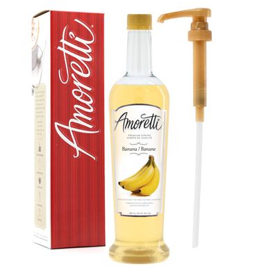 Amoretti - Premium Banana Syrup, 94 Servings Per Bottle (750 ml), with Pump for Flavoring Coffees, Cocktails, and other Beverages, Gluten Free, GMO/GEO Free, Preservative Free