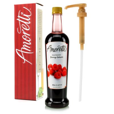 Amoretti - Raspberry Beverage Infusion, 94 Servings Per Bottle (750 ml) - Drink Mix & Water Enhancer with Pump for Flavoring Cocktails, Waters, Teas, and other Beverages, Preservative Free