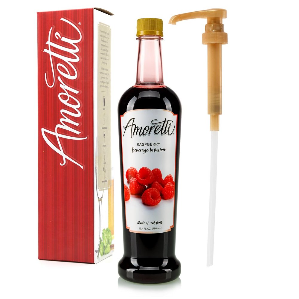 Amoretti - Raspberry Beverage Infusion, 94 Servings Per Bottle (750 ml) - Drink Mix & Water Enhancer with Pump for Flavoring Cocktails, Waters, Teas, and other Beverages, Preservative Free