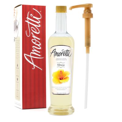 Amoretti - Premium Hibiscus Syrup, 94 Servings Per Bottle (750 ml), with Pump for Flavoring Coffees, Cocktails, and other Beverages, Gluten Free, GMO/GEO Free, Preservative Free