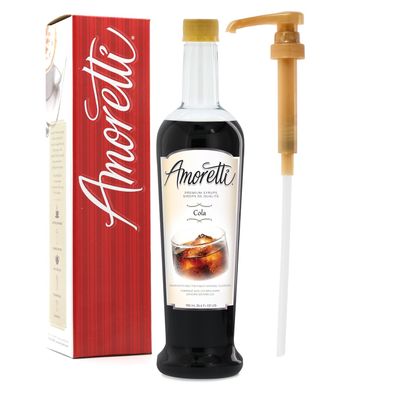 Amoretti - Premium Cola Syrup, 94 Servings Per Bottle (750 ml), with Pump for Flavoring Coffees, Cocktails, and other Beverages, Gluten Free, GMO/GEO Free, Preservative Free