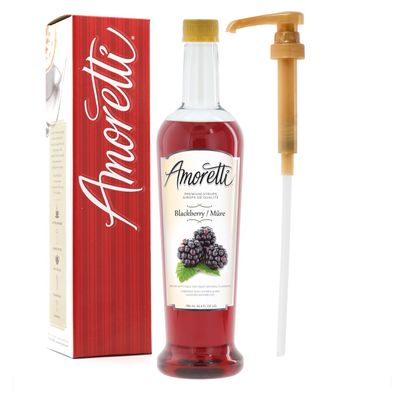 Amoretti - Premium Blackberry Syrup, 94 Servings Per Bottle (750 ml), with Pump for Flavoring Coffees, Cocktails, and other Beverages, Gluten Free, GMO/GEO Free, Preservative Free