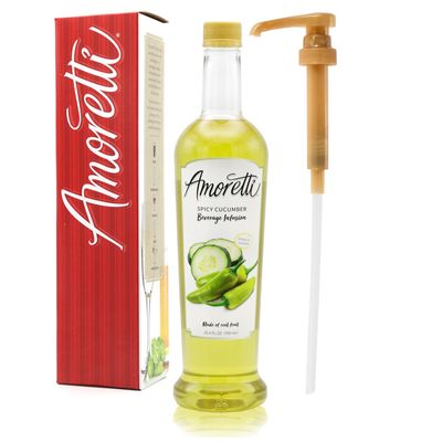 Amoretti - Spicy Cucumber Beverage Infusion, 94 Servings Per Bottle (750 ml) - Drink Mix & Water Enhancer with Pump for Flavoring Cocktails, Waters, Teas, and other Beverages, Preservative Free