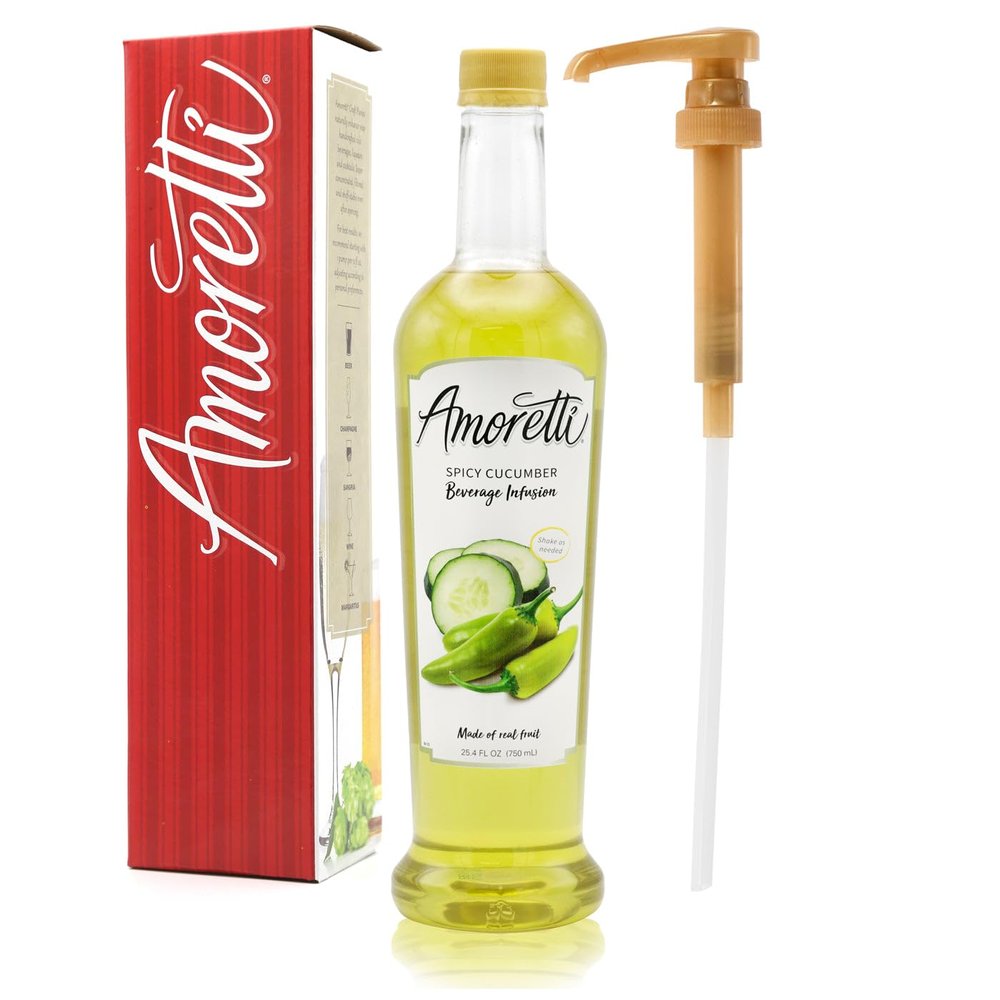 Amoretti - Spicy Cucumber Beverage Infusion, 94 Servings Per Bottle (750 ml) - Drink Mix & Water Enhancer with Pump for Flavoring Cocktails, Waters, Teas, and other Beverages, Preservative Free