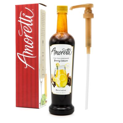 Amoretti - Chai Tea Lemonade Beverage Infusion, 94 Servings Per Bottle (750 ml) - Drink Mix & Water Enhancer with Pump for Flavoring Cocktails, Waters, Teas, and other Beverages, Preservative Free