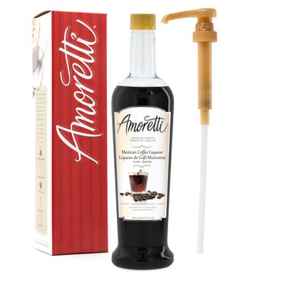 Amoretti - Premium Mexican Coffee Liqueur Type Syrup, 94 Servings Per Bottle (750 ml), with Pump for Flavoring Coffees, Cocktails, and other Beverages, Gluten Free, GMO/GEO Free, Preservative Free