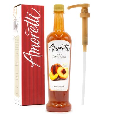 Amoretti - Peach Beverage Infusion, 94 Servings Per Bottle (750 ml) - Drink Mix & Water Enhancer with Pump for Flavoring Cocktails, Waters, Teas, and other Beverages, Preservative Free