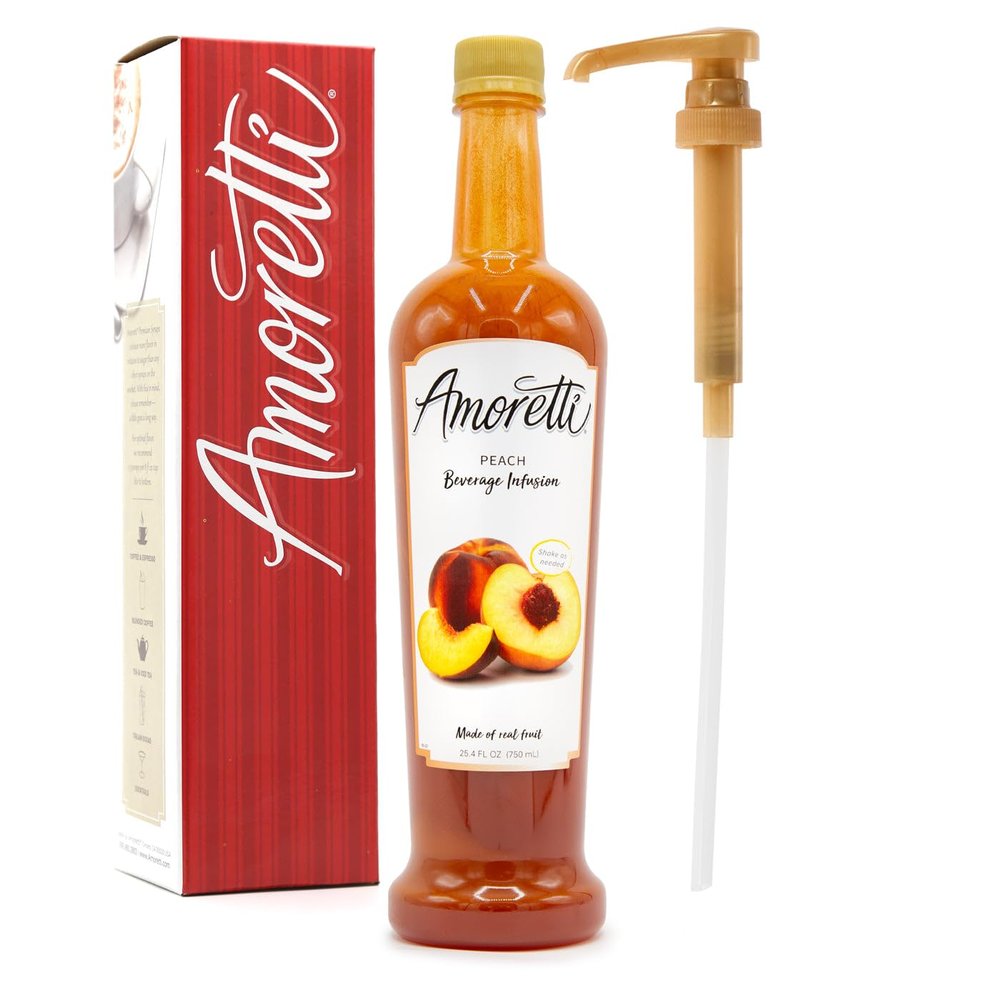 Amoretti - Peach Beverage Infusion, 94 Servings Per Bottle (750 ml) - Drink Mix & Water Enhancer with Pump for Flavoring Cocktails, Waters, Teas, and other Beverages, Preservative Free