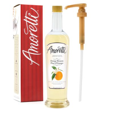 Amoretti - Premium Orange Blossom Syrup, 94 Servings Per Bottle (750 ml), with Pump for Flavoring Coffees, Cocktails, and other Beverages, Gluten Free, GMO/GEO Free, Preservative Free