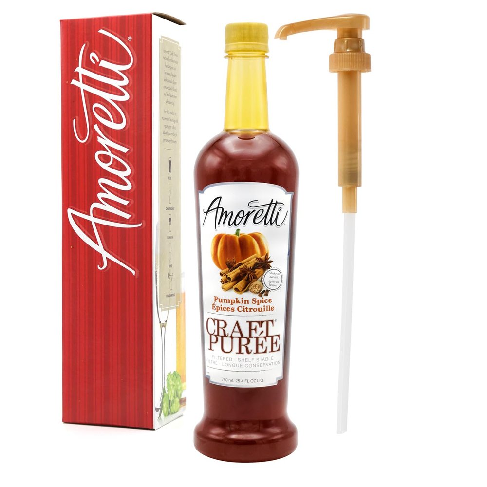 Amoretti - Pumpkin Spice Craft Puree 750 ml, Perfect for flavoring Cocktail, Brewing, Beer, Wine, alcoholic beverages, and Mocktail, Drink Mix, Mixers, Made of Real Fruit, No Preservatives, with Pump
