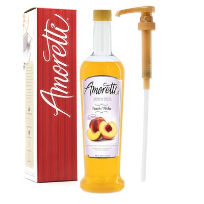 Amoretti - Sugar Free Peach Syrup, 94 Servings Per Bottle (750 ml), with Pump for Flavoring Coffees, Cocktails, and other Beverages, Gluten Free, GMO/GEO Free, Preservative Free