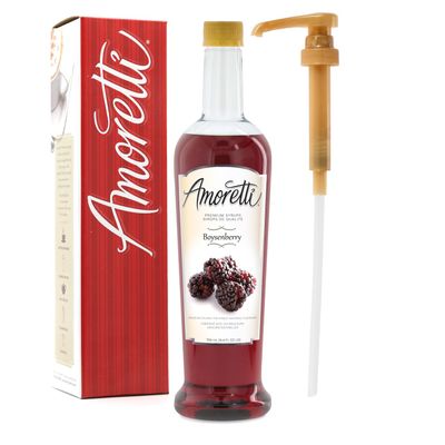 Amoretti - Premium Boysenberry Syrup, 94 Servings Per Bottle (750 ml), with Pump for Flavoring Coffees, Cocktails, and other Beverages, Gluten Free, GMO/GEO Free, Preservative Free