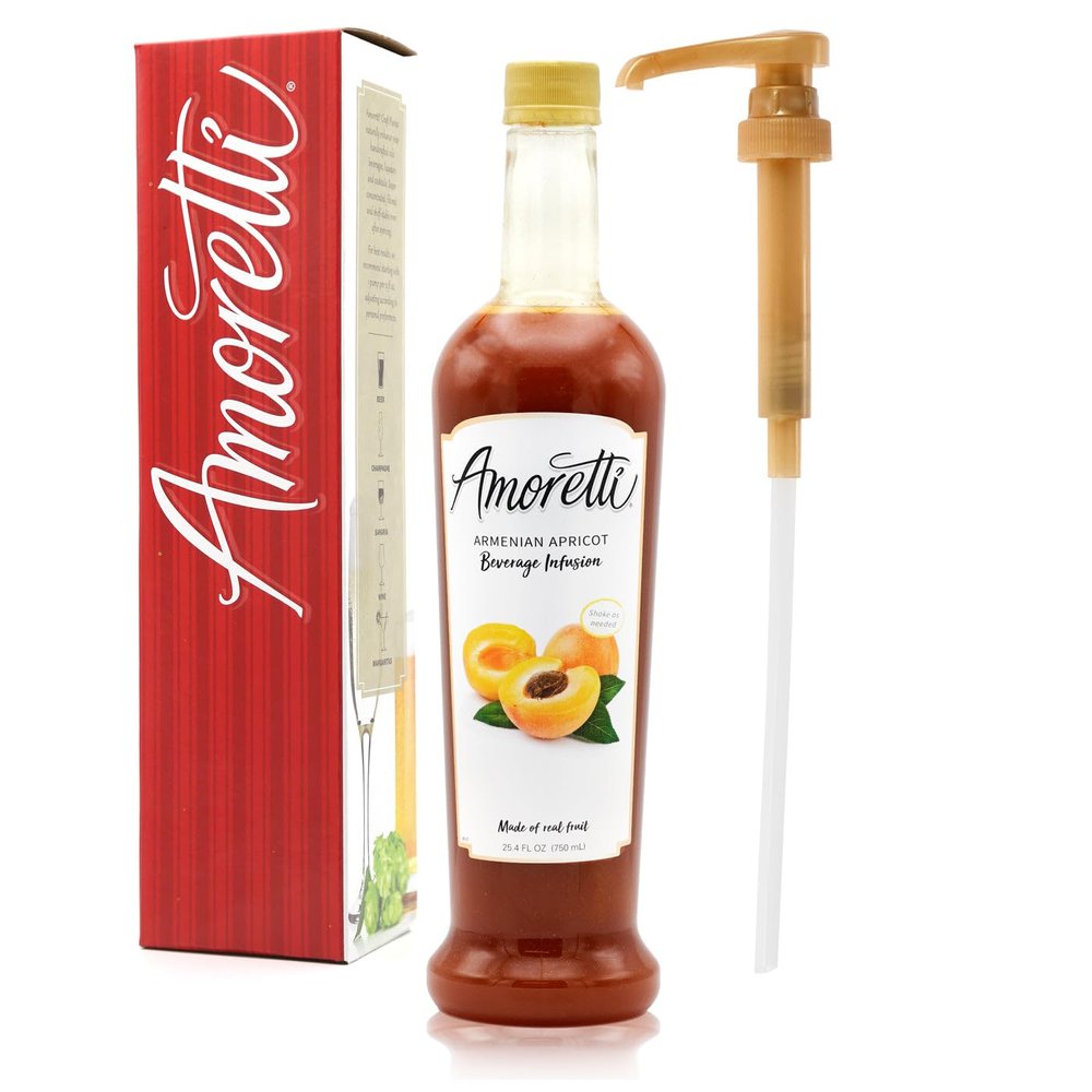 Amoretti - Armenian Apricot Beverage Infusion, 94 Servings Per Bottle (750 ml) - Drink Mix & Water Enhancer with Pump for Flavoring Cocktails, Waters, Teas, and other Beverages, Preservative Free