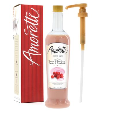 Amoretti - Premium Crema di Raspberry Syrup, 94 Servings Per Bottle (750 ml), with Pump for Flavoring Coffees, Cocktails, and other Beverages, Gluten Free, GMO/GEO Free, Preservative Free