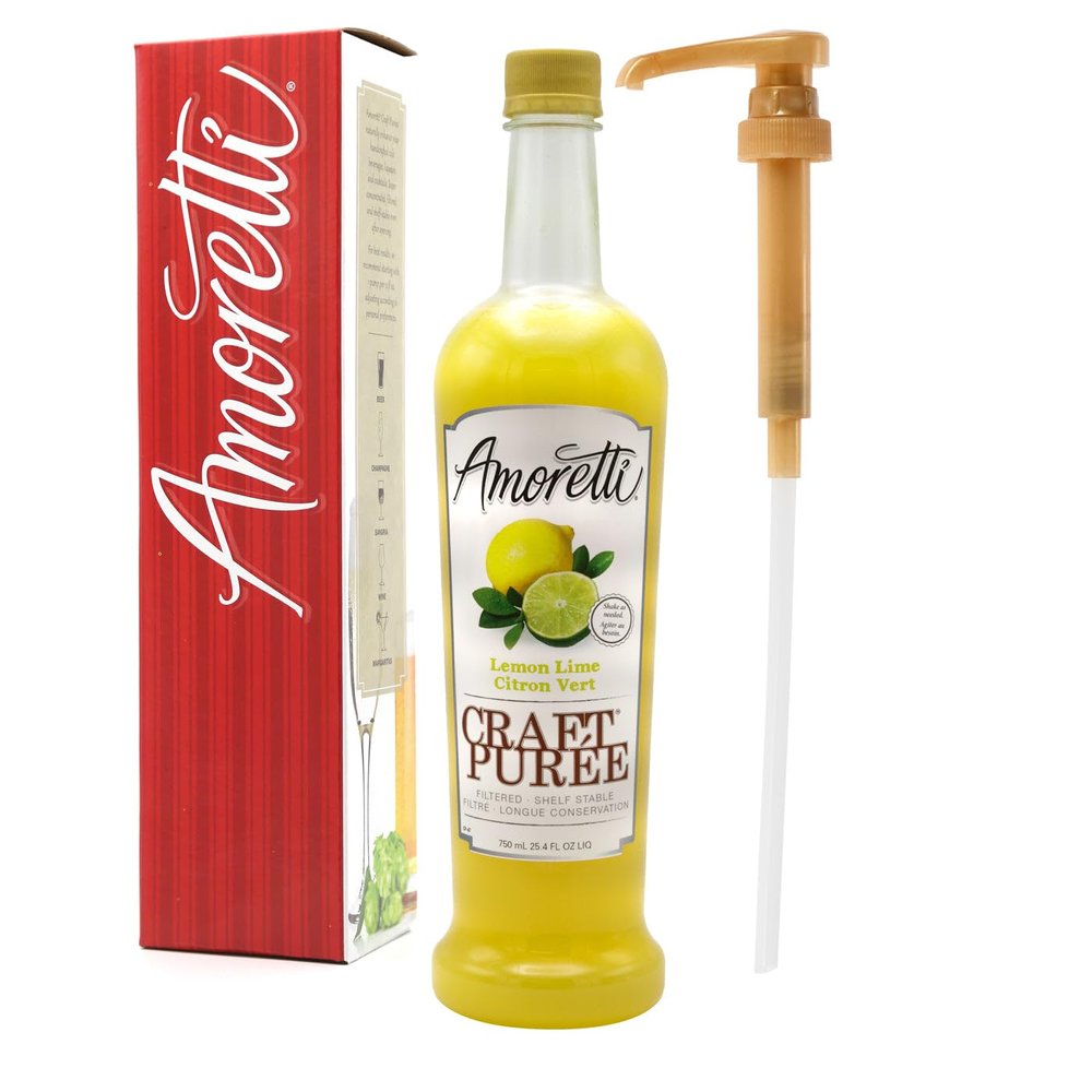 Amoretti - Lemon Lime Craft Puree 750 ml, Perfect for flavoring Cocktail, Brewing, Beer, Wine, alcoholic beverages, and Mocktail, Drink Mix, Mixers, Made of Real Fruit, No Preservatives, with Pump