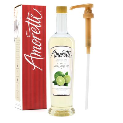 Amoretti - Premium Lime Syrup, 94 Servings Per Bottle (750 ml), with Pump for Flavoring Coffees, Cocktails, and other Beverages, Gluten Free, GMO/GEO Free, Preservative Free