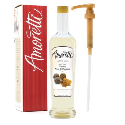Amoretti - Premium Nutmeg Syrup, 94 Servings Per Bottle (750 ml), with Pump for Flavoring Coffees, Cocktails, and other Beverages, Gluten Free, GMO/GEO Free, Preservative Free