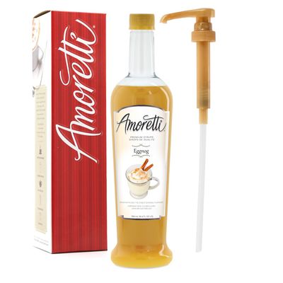 Amoretti - Premium Eggnog Syrup, 94 Servings Per Bottle (750 ml), with Pump for Flavoring Coffees, Cocktails, and other Beverages, Gluten Free, GMO/GEO Free, Preservative Free
