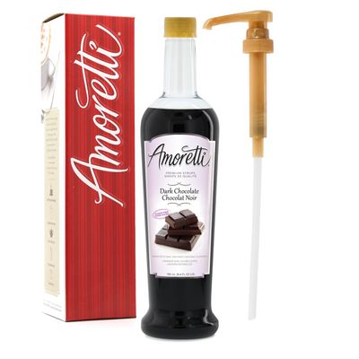 Amoretti - Sugar Free Dark Chocolate Syrup, 94 Servings Per Bottle (750 ml), with Pump for Flavoring Coffees, Cocktails, and other Beverages, Gluten Free, GMO/GEO Free, Preservative Free