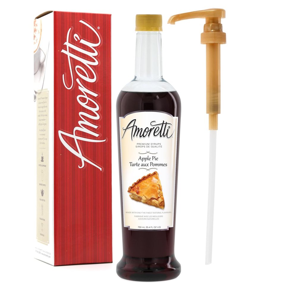 Amoretti - Premium Apple Pie Syrup, 94 Servings Per Bottle (750 ml), with Pump for Flavoring Coffees, Cocktails, and other Beverages, Gluten Free, GMO/GEO Free, Preservative Free