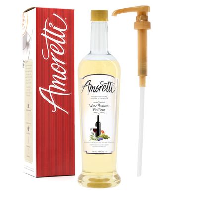 Amoretti - Premium Wine Blossom Syrup, 94 Servings Per Bottle (750 ml), with Pump for Flavoring Coffees, Cocktails, and other Beverages, Gluten Free, GMO/GEO Free, Preservative Free