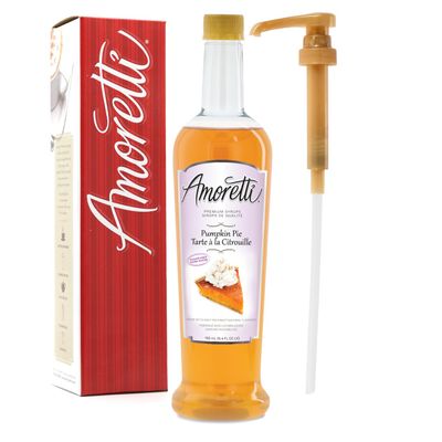 Amoretti - Sugar Free Pumpkin Pie Syrup, 94 Servings Per Bottle (750 ml), with Pump for Flavoring Coffees, Cocktails, and other Beverages, Gluten Free, GMO/GEO Free, Preservative Free