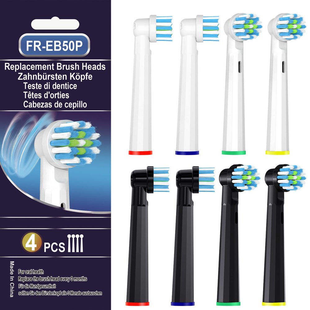 BKIX Replacement Brush Heads Compatible with Braun Oral B Pro 500 1000 Toothbrush, Fit Smart 1500, Genius X, Cross Sensitive Brush Head Refills, Medium Softness, 8 Count