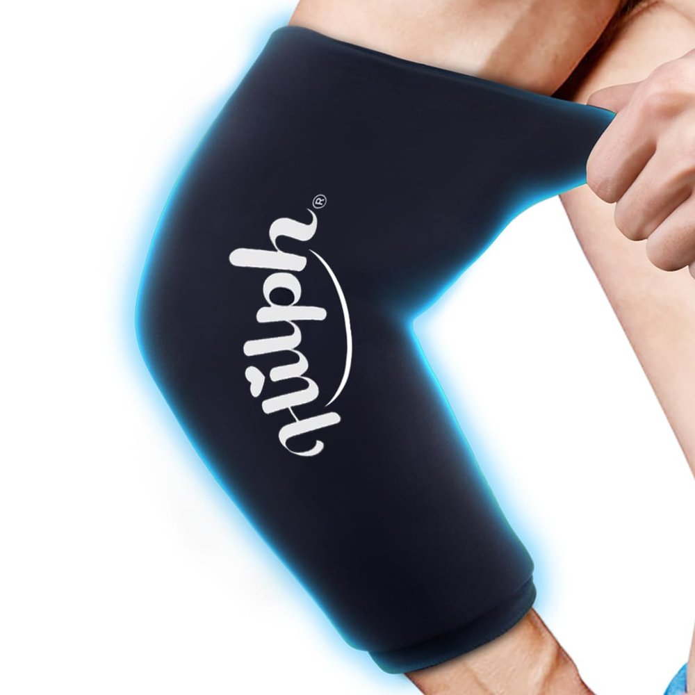 Hilph Elbow Ice Sleeve Arm Ice Packs for Injuries Reusable, Flexible Gel Cold Compression Sleeve for Tennis Elbow, Golfers, Tendinitis Pain Relief, Medium, Black