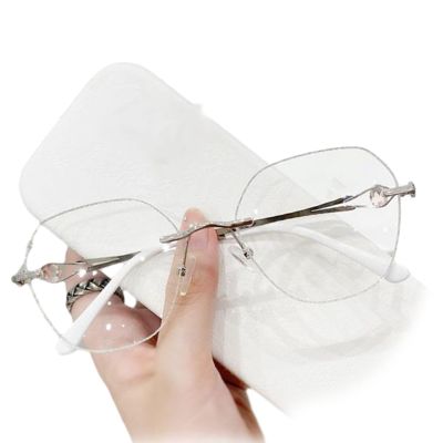 bonool Women'S Diamond Rimless Anti-Blue Light Presbyopia Glasses, Rimless Reading Glasses For Women (3.5,Sliver)