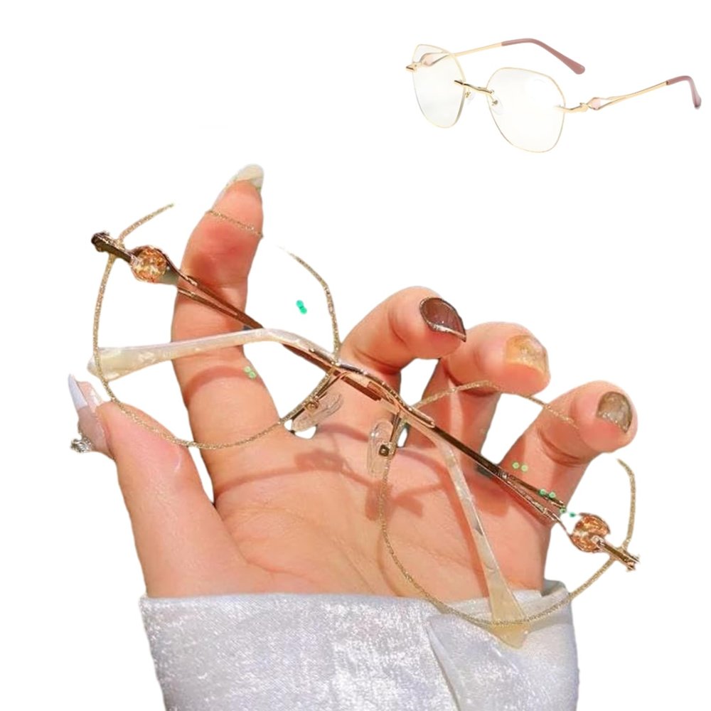 bonool Women'S Diamond Rimless Anti-Blue Light Presbyopia Glasses, Rimless Reading Glasses For Women (2.5,Gold)