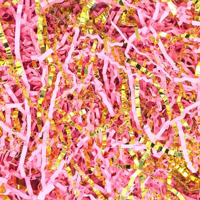 Amsthow Crinkle Paper Filler Gold and Pink Shredded Stuffing 1/2 LB Gift Basket Box Wrap Cut Raffia Grass for Valentine's Day Easter Decoration Wedding
