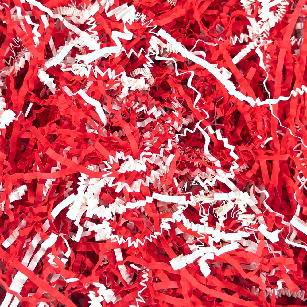 Amsthow Red and White Crinkle Paper Filler Shredded Paper Cut 1/2 LB Gift Basket Box Wrap Basket Raffia Grass Stuffing for Valentine Day Easter Birthday Decoration Wedding