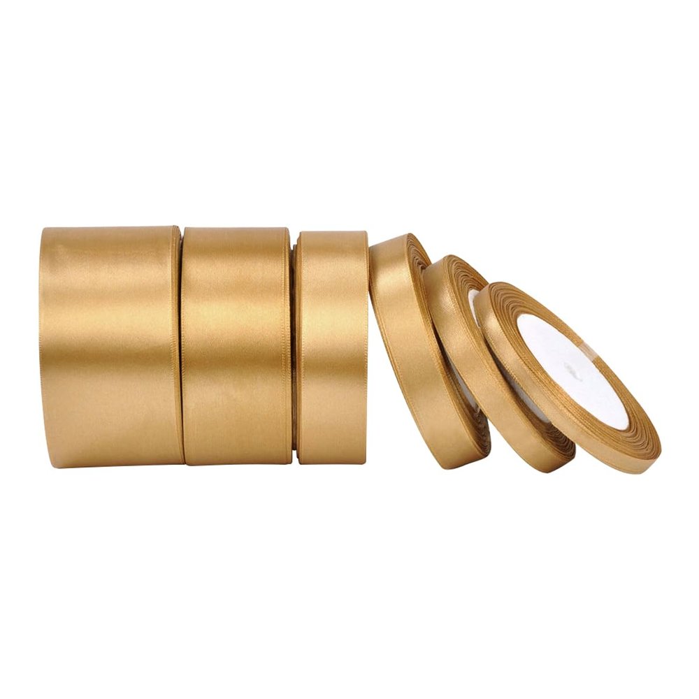 homeemoh Satin Fabric Ribbon Roll 25 Yards x 10mm Fabric Ribbon Decorative Packing Ribbons for Gift Wrapping DIY Bows Sewing Crafts (Glod)