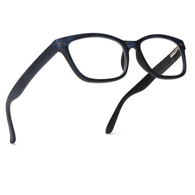 2SeeLife Wood Tone TR-90 Reading Glasses for Men Medium-Wide Fit, Durable & Sturdy Frame, Spring Hinges, Premium Readers, Blue, +2.50