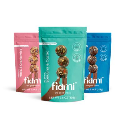 Fidmi Snack Protein Energy Balls Assorted Pack | Vegan  Gluten Free  Plant Based  Superfoods (Maca, Spiruline, Cacao) - All Natural Ingredients - Snack Size Bites 3.8 oz (3 Count)