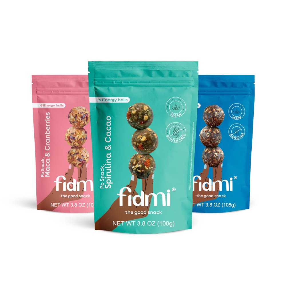 Fidmi Snack Protein Energy Balls Assorted Pack | Vegan  Gluten Free  Plant Based  Superfoods (Maca, Spiruline, Cacao) - All Natural Ingredients - Snack Size Bites 3.8 oz (3 Count)