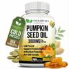 3000mg Cold Pressed Pumpkin Seed Oil | DHT Blocker | Promotes Hair Growth | Supports Heart, Skin, Prostate & Urinary Health | Contains Vitamins, Minerals & Omega 3, 6 & 9 For Anti-Aging | 200 Softgels view 1