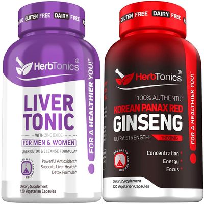 Liver Cleanse Detox & Repair Formula with Milk Thistle - Artichoke and Herbs Liver Health Support Supplement - Korean Red Panax Ginseng 1500mg - High Potency Ginseng for Immune Support for Men & Women