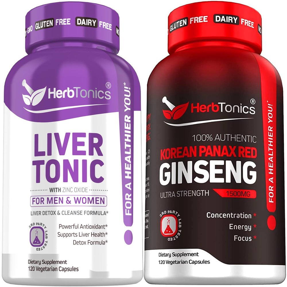 Liver Cleanse Detox & Repair Formula with Milk Thistle - Artichoke and Herbs Liver Health Support Supplement - Korean Red Panax Ginseng 1500mg - High Potency Ginseng for Immune Support for Men & Women