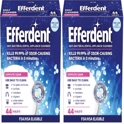 Efferdent Denture Cleanser Tablets, Complete Clean, Cleanser for Retainer and Dental Appliances, 44 Tablets (Pack of 2)